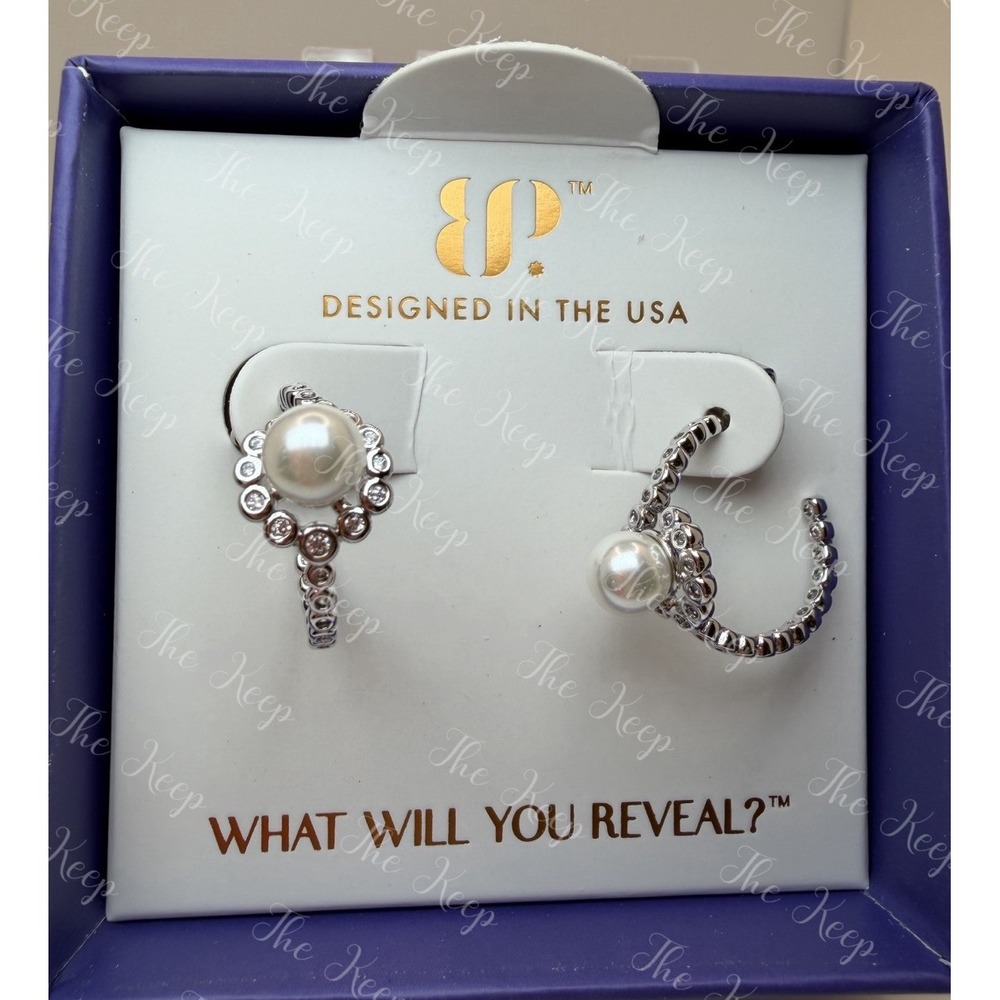 Bomb Party June Simply Radiant Earrings ER96167 Rhodium Ceramic Pearl Hoop